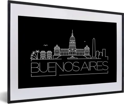 Produktbild von MuchoWow® MuchoWow® Gerahmtes Poster Skyline von Buenos Aires" auf schwarzem Hintergrund 60x40 cm - Poster mit zchwarzem Bilderrahmen - Schlafzimmer - Plakat in Rahmen - Drucken