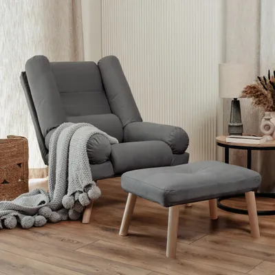 Produktbild von Verstellbarer Sessel Mari mit Fußhocker Trinity 34 Dunkelgrau Samt Relaxsessel