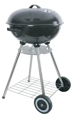 Image de Gril boule émaillé noir griller ø45cm H82cm avec roulettes et 2 étagères Chariot