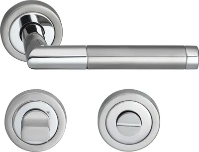 A set of door handles and related hardware, including a lever handle, a privacy lock, and a standard lock mechanism, all displayed against a white background.