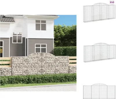 Produktbild von vidaXL Gabionen mit Hochbogen 10 Stk 300x30x120/140cm Verzinktes Eisen -  Blumentöpfe & Pflanzgefäße