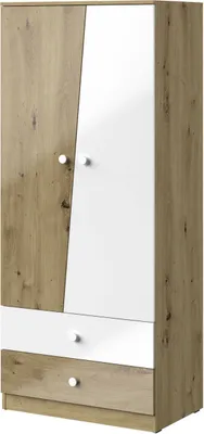 Produktbild von Minio, Drehtürenschrank, Kleiderschrank "Nantes" 80 cm, Fronten Hochglanz, Artisan Eiche/Weiss Farbe