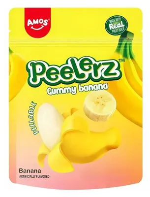 Productafbeelding van Amos Peelerz Banaan Gummie, tropische mini-fruitgummie, 65g, 3-pack