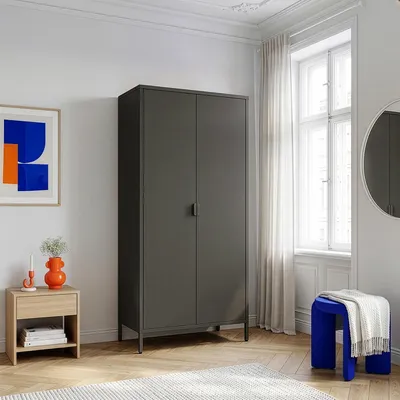 Produktbild von Kleiderschrank 'Esteli' mit 2 Türen 170 x 80 x 45 cm 2 Kleiderstangen 4 höhenverstellbare Einlegeböden Stahl Schwarz