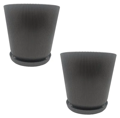 Obrázok produktu pre Relaxdays Kvetináč, sada 2 ks, kvetináč s podšálkou, drážkovaný, V x H: 20 x 20 cm, kvetináč na bylinky, plast, tmavošedý, Obrázok generovaný UI