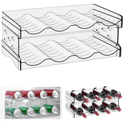 Produktbild von Flaschenregal Kühlschrank Flaschen Organizer,Weinregal Stapelbar,Dosenregal,Transparenter Flaschenhalter Kühlschrank für Strohhalmbecher Trinkflasche