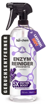 Produktbild von bio-chem Enzymreiniger Spray 750 ml Lavendel gegen Urin, Kot, Erbrochenes und Schweiß, probiotische 5X Enzyme Boost Formel für Polster und Teppich