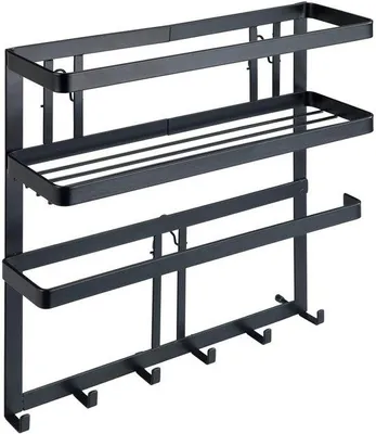 Produktbild von Azomor® Schwarze Metallwandregal mit Küchenrollenhalter und Haken für die Küche