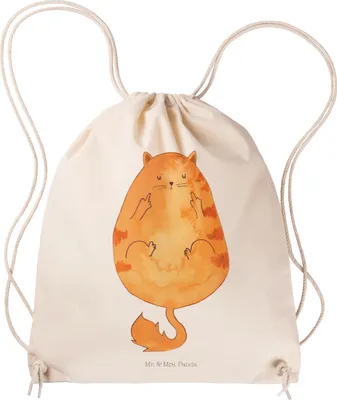 Produktbild von Mr. & Mrs. Panda Jutebeutel Katze Mittelfinger - Transparent - Geschenk, Gymbag, Cats, Genervt, Stoffrucksack, Katzen, gymnastiktasche, Turnbeutel, Cat, Kater, Lustig