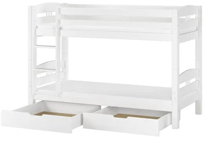 Produktbild von Etagenbett Kiefer weiß 90x200 Massivholzbett Kinderbett Zubehör wählbar V-60.10-09WRollrost. Matratzen und Doppelbettkasten inkl.