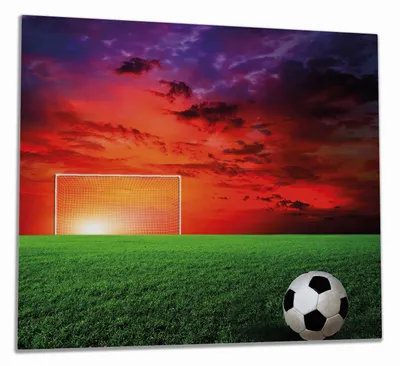 Produktbild von Wallario Herdabdeckplatte aus Glas, Größe 60 x 52 cm 1-teilig, Motiv Fußball - Fußballfeld bei Sonnenuntergang