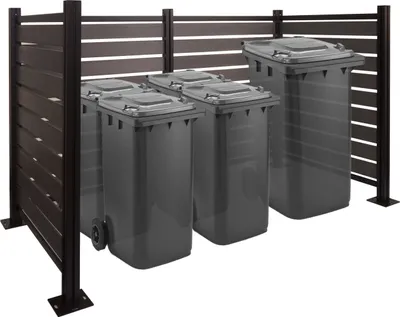 Image de Alu clôtures pour poubelles HWC-K57, habillage pour poubelles, aspect bois extensible 130x206x110cm ~ gris