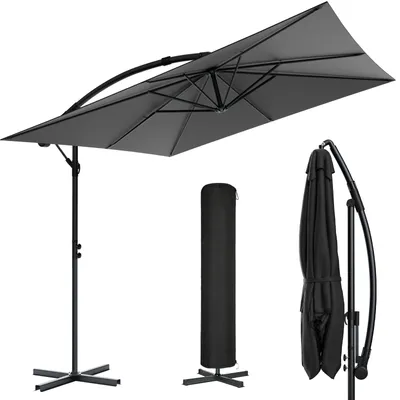 Produktbild von Arvioo Alu Ampelschirm Sonnenschirm + Abdeckung 250 cm, Kurbelvorrichtung Kurbelschirm mit Ständer, UV-Schutz Wasserdicht Bespannung, 360° Fun
