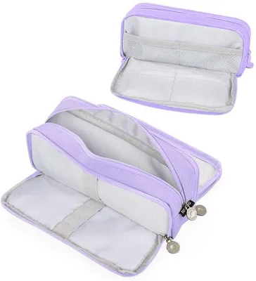 Image de Trousse extensible pour filles et adolescentes avec 3 grands compartiments, trousse pour enfants et jeunes adultes, grande trousse, lot de deux