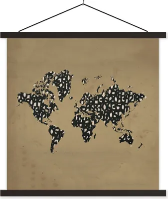 Produktbild von MuchoWow® Textilposter Weltkarte - Zahlen - Schwarz 120x120 cm mit schwarzem Rahmen - Aufhängungsset