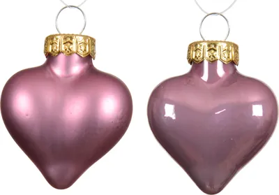 Immagine prodotto di Baubles per albero di Natale rosa antico a forma di cuore 6 x vetro lucido & 6 x vetro opaco - set di 12