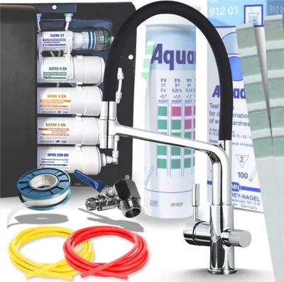 Image de Robinet de cuisine 3 voies Ari Flexible, bec pivotant 360 degres, douchette extractible, raccord pour filtre a eau, chrom