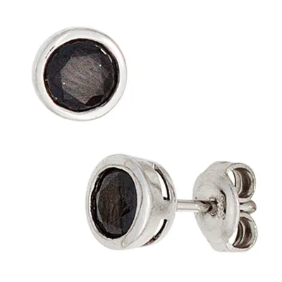 Produktbild von Ohrstecker Stecker mit Zirkonia schwarz rund 925 Silber für Damen