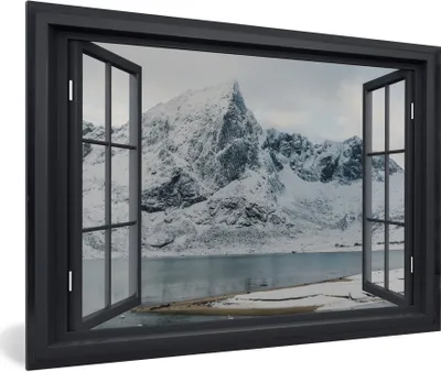 Produktbild von MuchoWow® MuchoWow® Gerahmtes Poster Aussicht - Winter - Berg 60x40 cm - Poster mit zchwarzem Bilderrahmen - Printing - Wanddeko Schlafzimmer
