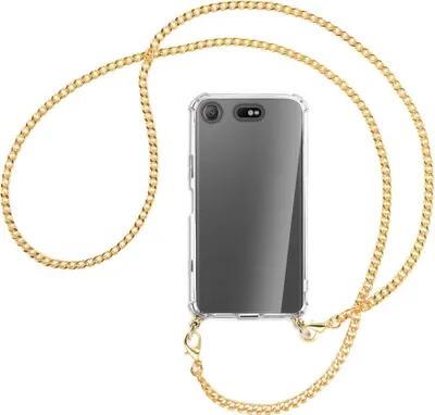 Produktbild von Handykette Backcover-Schutzhülle mit Band (Metall goldfarben) für Sony Xperia XZ1 Compact - goldfarbene Kette