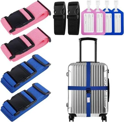 Produktbild von Famanu Gepäckriemen 4 Stück, verstellbar und rutschfest - Rosa und Marineblau