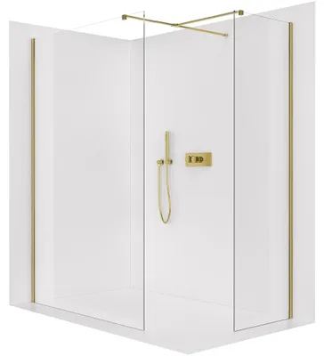 Obrázok produktu pre Sprchová zástená Walk-in Onyx T, ľavá/pravá - 8 mm - hranatá nosná konštrukcia - zlatá, priehľadné sklo - 130x70x200 cm