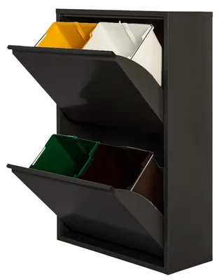 Immagine prodotto di JOBGAR, contenitore per rifiuti e riciclo in metallo, capacità 4 x 17 litri (68 litri), colore nero opaco