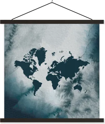 Produktbild von MuchoWow® Textilposter Weltkarte - Aquarell - Blau 90x90 cm mit schwarzem Rahmen - Magnetisches
