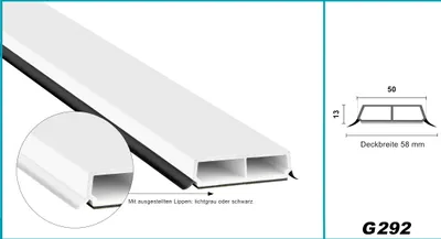 Produktbild von HEXIM Fenstersprossen weiß 1 & 2 Meter - selbstklebende Glassprossen aus PVC Kunststoff, Dichtungslippen(steil & ausgestellt) in grau und schwarz - HJ 292(2000x50x13mm, schwarze Lippe)