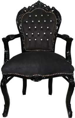 Produktbild von Casa Padrino Barock Esszimmer Stuhl Schwarz / Schwarz mit Armlehnen und Bling Bling Glitzersteinen - Limited Edition