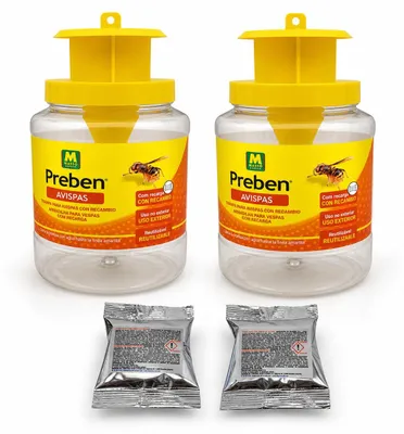 Produktbild von Preben Wespenfalle, 2er-Set – Wiederverwendbarer Wespenfänger mit Nachfüllpackung – 13 x 13 x 19 cm – Insektizidfrei – Für Garten, Terrasse, Balkon, Pool und Gemüsegarten