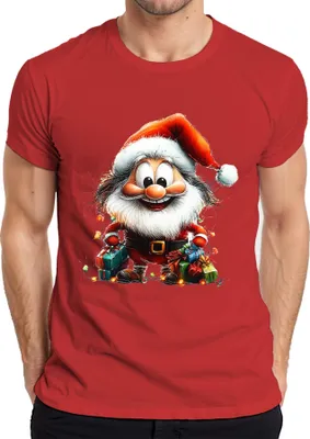 Produktbild von Weihnachtsmann Cartoon niedlich Weihnachtsgeschenk lustig Retro Herren T-Shirt, Rot, XL