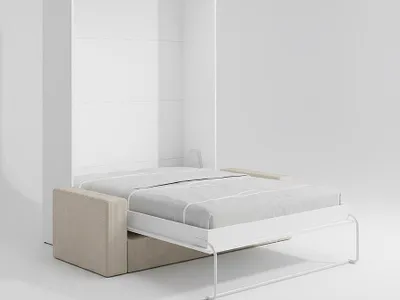 Produktbild von Schrankbett - 160 x 200 cm - Weiß - Vertikale manuelle Öffnung - Mit Sofa - BEGANIO