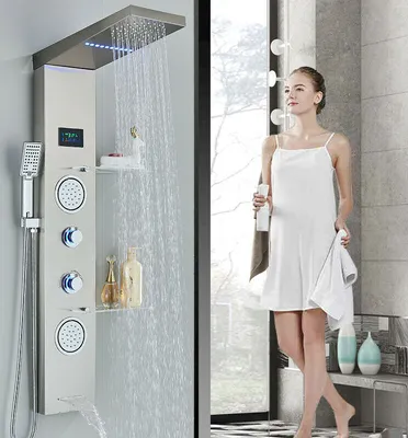 Produktbild von Edelstahl LED Duschpaneel Duschset Regendusche Massage Duscharmatur Duschsäule