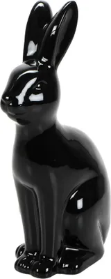 Produktbild von Deko-Hase schwarz aus Keramik, Größe (HxBxT) ca. 30 x 10 x 19 cm, eleganter Hase mit hübschem Gesicht, Osterdekoration - Dekofigur