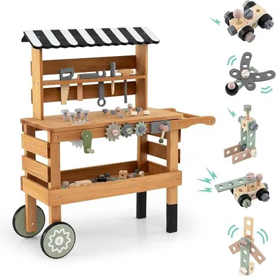 Imagen del producto de Silecomplaza, banco de trabajo para niños, mesa de trabajo de madera con 42 piezas de herramientas y accesorios realistas, incluyendo ruedas y asa. Set de herramientas de juguete para niños a partir de 3 años
