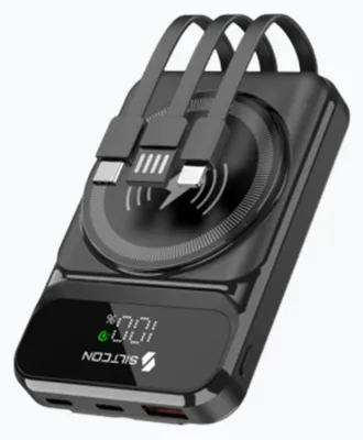 Productafbeelding van Siltcon® 7-in-1 Draadloze Powerbank - Magsafe Powerbank 15W Geschikt - Draadloze Oplader Iphone Geschikt - 22.5W Snelladen - LED-Display - USB-C - IPhone 12/13/14/15/16 Geschikt - 3 Geïntegreerde Kabels - Extra Compact - Zwart
