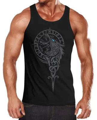 Produktbild von Herren Tank-Top Wikinger Kompass Fenriswolf Fenrir Vegvisir Wolf Asgard Valhalla Muskelshirt Muscle Shirt Neverless® schwarz XXL