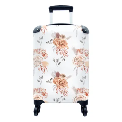 Produktbild von MuchoWow® Koffer Handgepäck Trolley Rollkoffer Kleine Reisekoffer mit 4 Rollen - Rosen - Blätter - Weiß - Muster - Cabin Size < 55x40x23 cm & 55x40x20 cm - Fotokoffer - Kabinenkoffer - Boardgepäck - Reise-Box - Reisekoffer - Reisegepäck - Koffer mit Bild - Trolley für Kinder