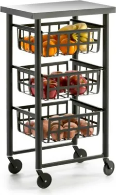 Image de DON HIERRO - Chariot de service avec 3 paniers métalliques et plateau en inox - FIFTY-FIFTY