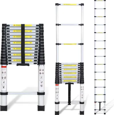 Produktbild von 4,4m Silber Teleskopleiter Aluleiter Stehleiter Anlegeleiter Mehrzweckleiter Klappleiter
