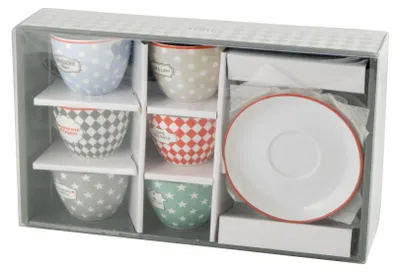 Produktbild von H&h Set mit 6 Kaffeetassen mit Brasseri-Dekor aus Porzellan cc100