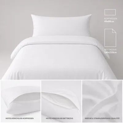 Produktbild von kochfeste Baumwoll Bettwäsche, Hotel Verschluß, 2-tlg.: 140x210 +40x80cm, weiß, Linon, 95 Grad wäsche