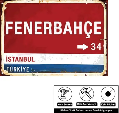 Produktbild von Fenerbahçe Retro Wandschild 20x28 cm – Deko-Schild aus Holz im Vintage Design – Wanddekoration zum Kleben, Istanbul Türkei Motiv Fenerbahce