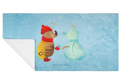 Produktbild von Mr. & Mrs. Panda Handtuch Nachtfalter Schneemann - Eisblau - Geschenk, Weihnachtsgruß, frottee, Schnee, kleines, Flauschtuch, 100x50, 50x100, Weihnachten, Winterzeit