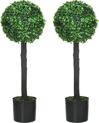 Zdjęcie produktu dla HOMCOM Sztuczne rośliny, zestaw 2 roślin domowych odpornych na promieniowanie UV, bukszpan 60 cm, sztuczna roślina z doniczką, sztuczne drzewo, dekoracja salonu do ogrodu, balkonu, PEVA, zielony