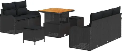 Image de vidaXL Ensemble de canapé de jardin avec coussin avec mémoire 8 pcs noir