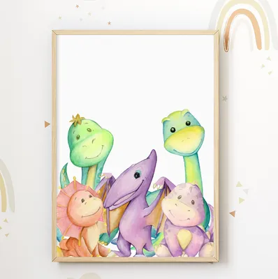 Produktbild von Dinosaurier Bild Kinderzimmer Dino Deko DIN A4 Poster Babyzimmer Wandbild