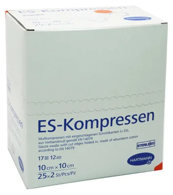 Produktbild von Hartmann ES-Kompressen steril 10 cm x 10 cm, 12-fach, 25 x 2 Stück