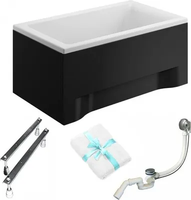 Produktbild von Aqua For You | Polimat Badewanne Capri - 100x70cm - Schwarze Abdeckung - Syphon Inklusive – Acryl – mit Verkleidung